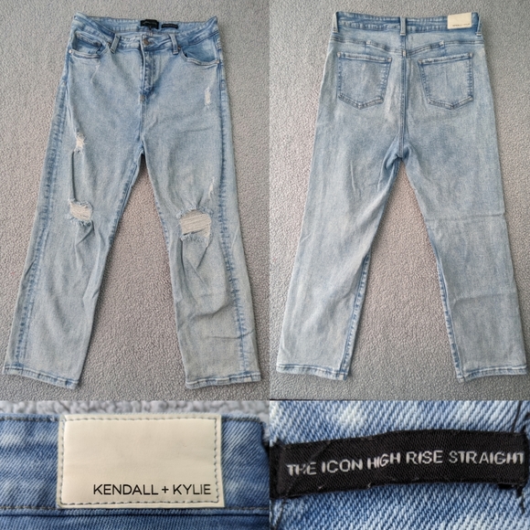Kendall & Kylie Denim - Kendall + Kylie Jeans Womens 12 /32 Icon High Rise Straight LightWash Distressed